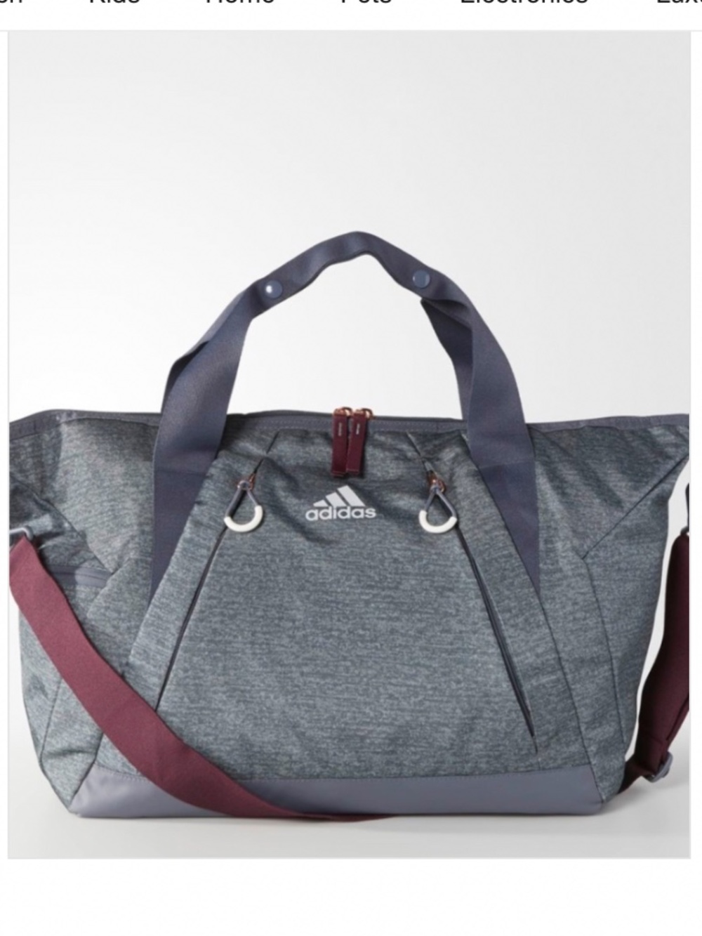 Adidas Grey & Burgundy Gym Duffel Bag Rose Gold Accents – Like New